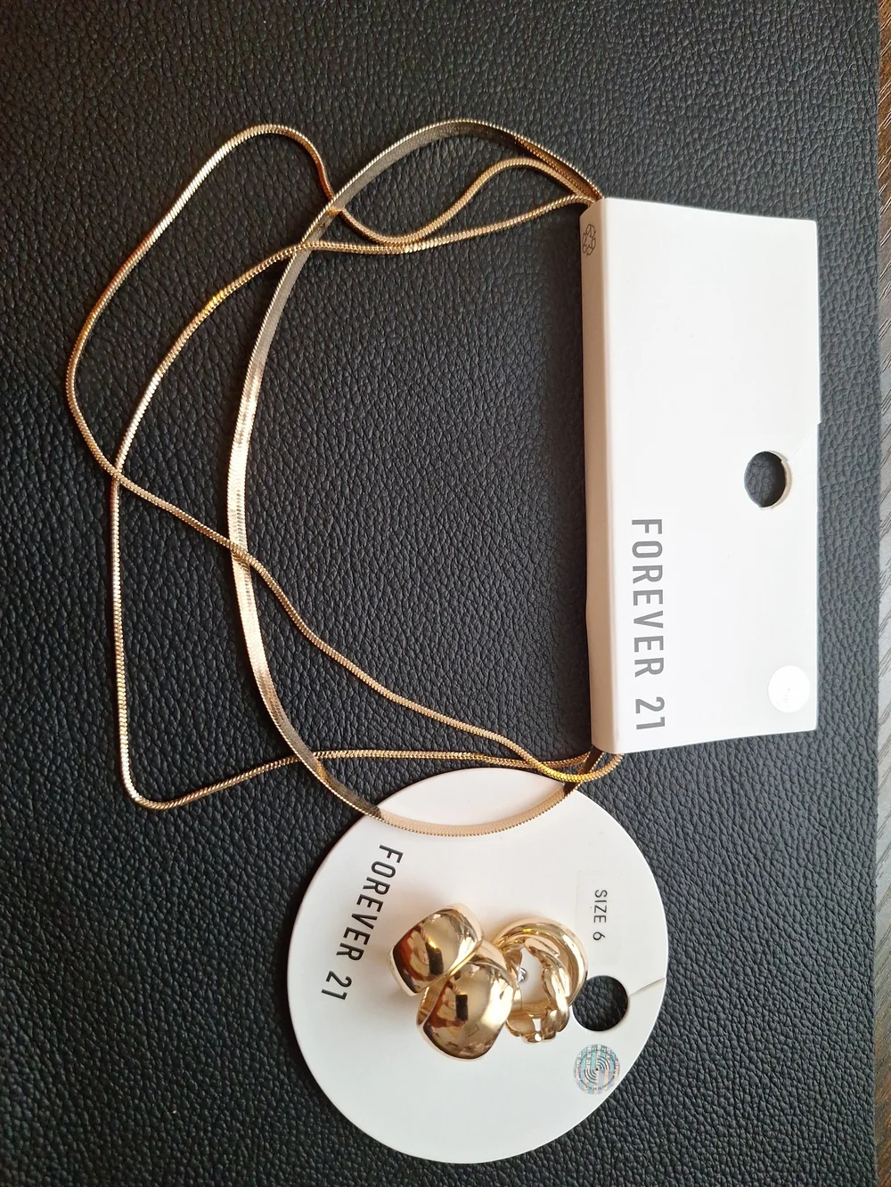 Forever 21 Gold Layered Necklace with Matching Statement Rings Set